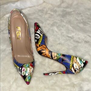 FSJ Colorful Pop Art Heels